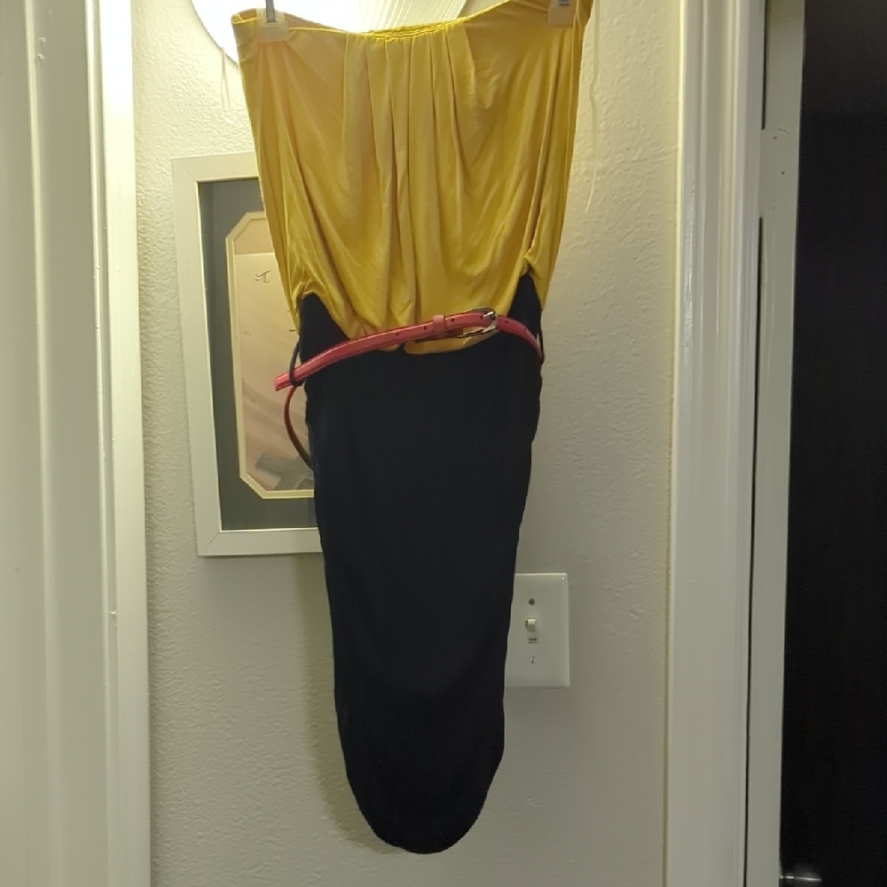 Yellow and Blue Dress with Red Belt